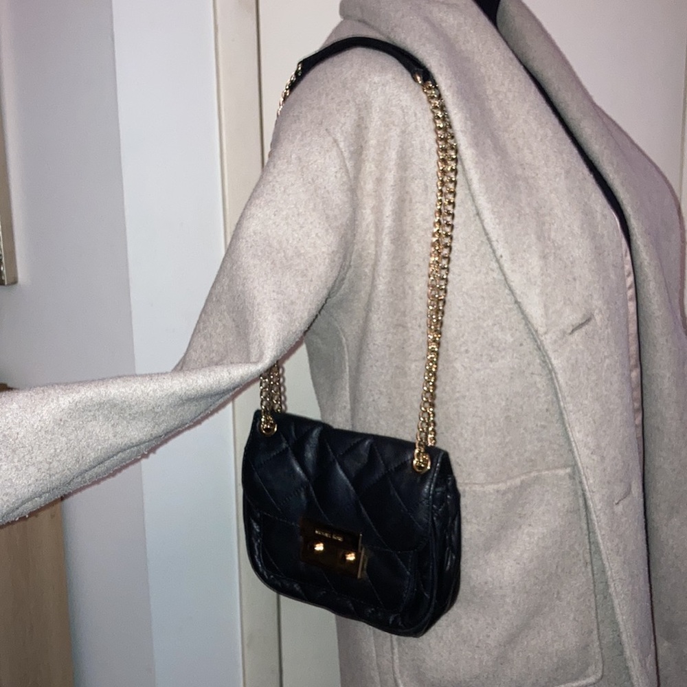 Michael Kors Black Leather Small Quilted Purse Gold Chain Crossbody Sloan Bag - Picture 15 of 15